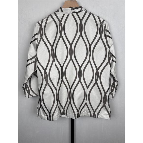 Connie Roberson Silk Geometric Print Blazer Jacket Medium White Jewel Buttons - Picture 8 of 13